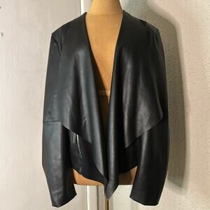 Charlie Paige Black Faux Leather Wing Collar Jacket XL Rocker Biker Goth Mobwife